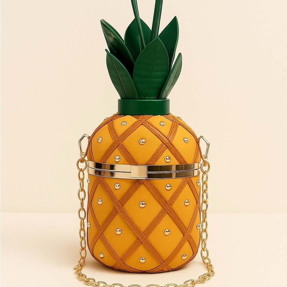 Pineapple Shaped Faux Leather Handbag with Chain Strap | Novelty Item - Picture 6 of 7